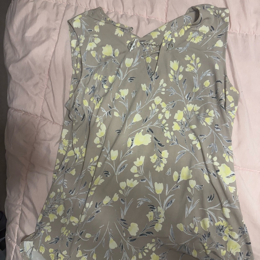 Floral Sleeveless Top - Yellow and Tan